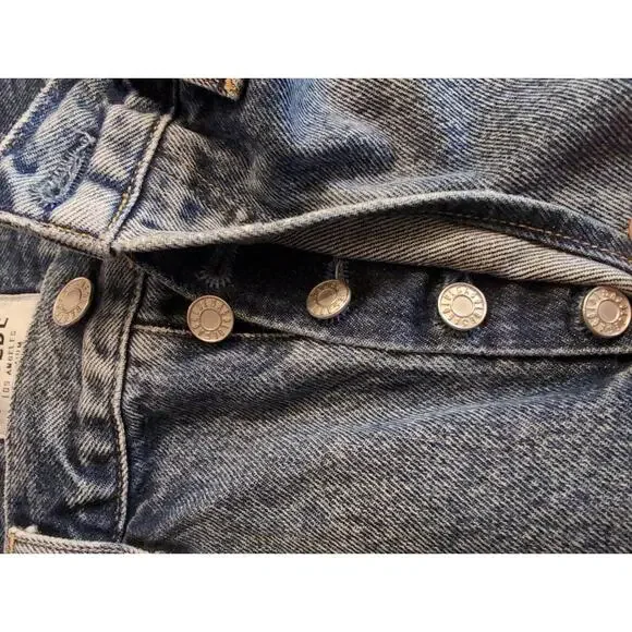 AGOLDE Distressed Denim Mini Skirt Raw Hem Y2K High Rise Festival Size 27 - Picture 6 of 9